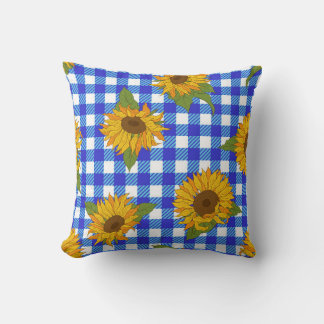 Bright sunflowers on a chequered background. Vinta Cushion