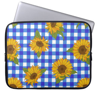 Bright sunflowers on a chequered background. Vinta Laptop Sleeve