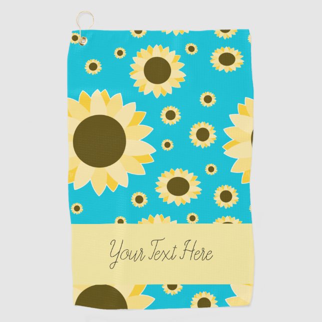 Bright Sunflowers on Blue Golf Towel (Front)