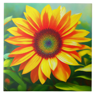 bright sunny colorful sunflower country art  ceramic tile