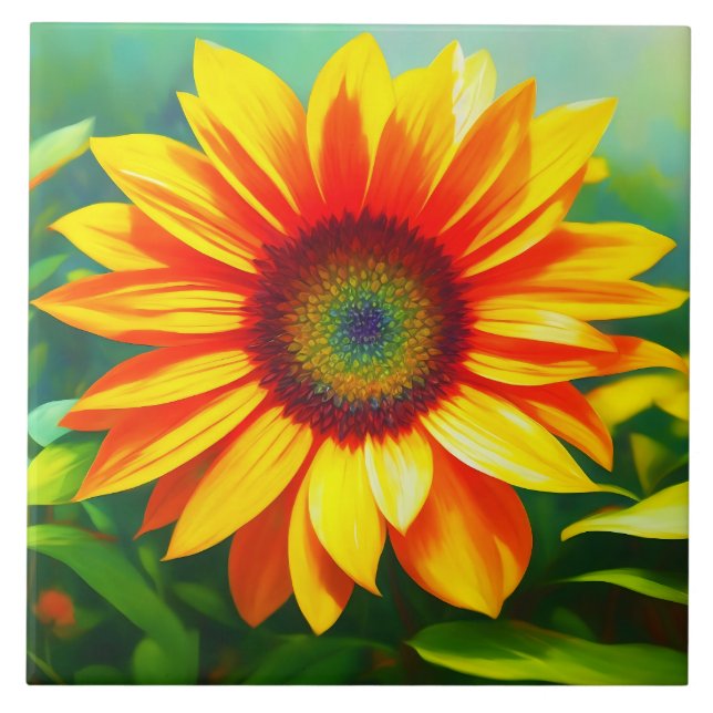 bright sunny colourful sunflower country art  ceramic tile (Front)