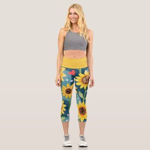 Bright Sunny Sunflowers Capri Leggings