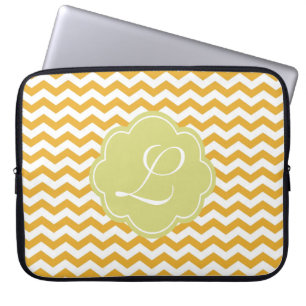 bright sunny yellow chevron zigzag stripes. laptop sleeve
