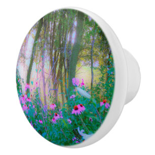 Bright Sunrise with Pink Coneflowers in My Garden Ceramic Knob