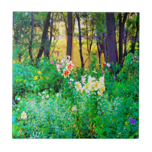 Bright Sunrise with Tree Lilies in My Rubio Garden Ceramic Tile