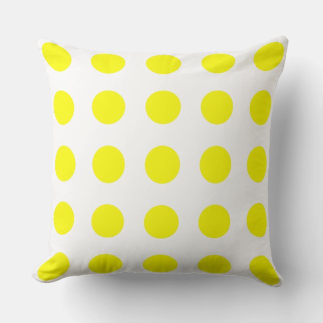 Bright Sunshine Yellow Polka Dots on White Cushion (Front)