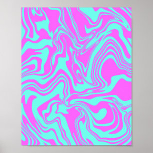 Bright Swirling Abstract Art in Pink & Teal Poster