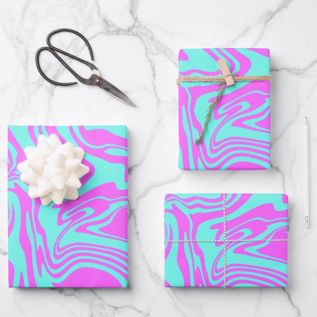 Bright Swirling Abstract Art in Pink & Teal  Wrapping Paper Sheet (Front)