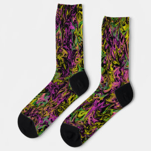 Bright Swirls of Pink Green Yellow Abstract Art Socks