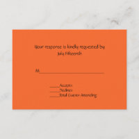 Bright Tangerine Orange Wedding RSVP Card
