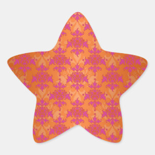 Bright Tangerine Tango Damask Orange Pink Star Sticker