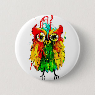 Bright tattoo ink owl color painting 6 cm round badge