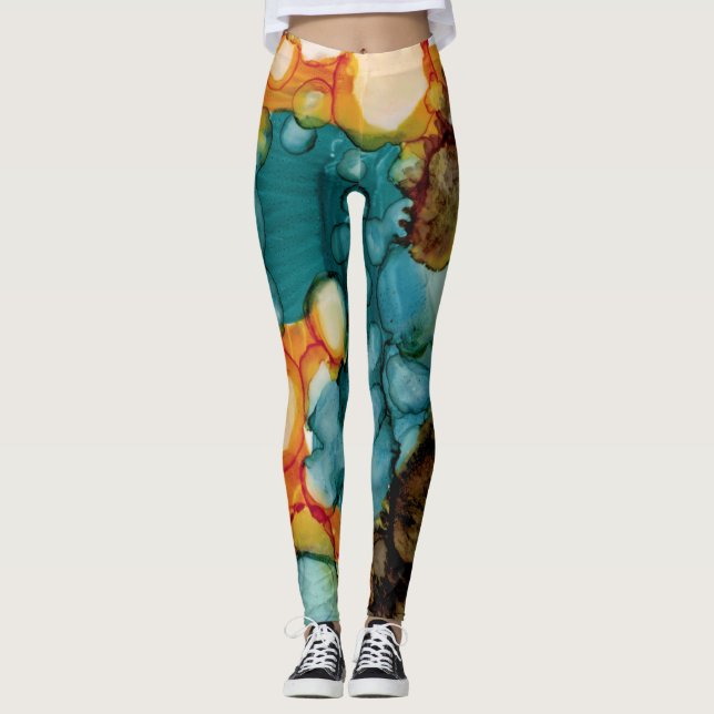 Bright Teal Abstract Leggings (Front)