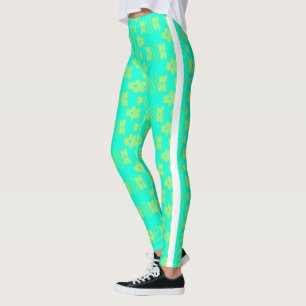 Bright Teal And Line Leggings