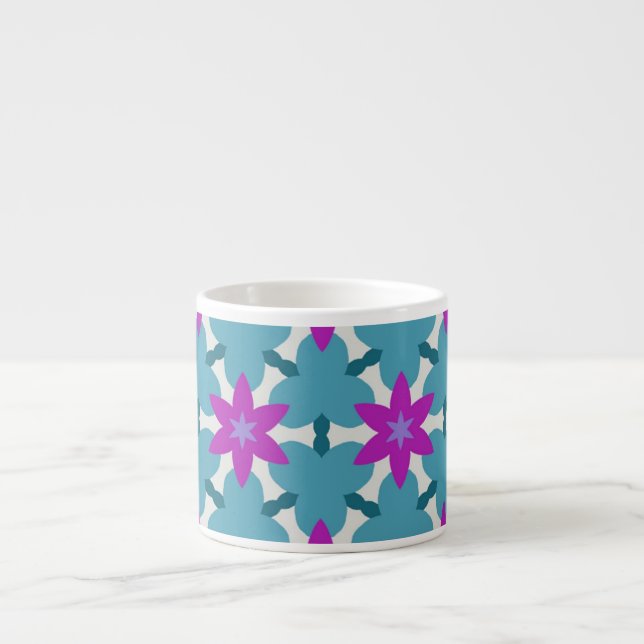 Bright Teal and Purple Star Flowers cvpp4 Espresso Cup (Front)