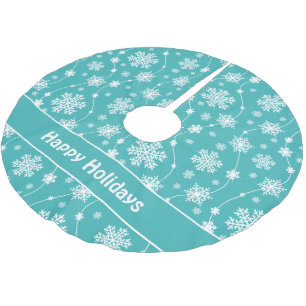 Bright Teal and Winter White Snowflake Monogram Brushed Polyester Tree Skirt
