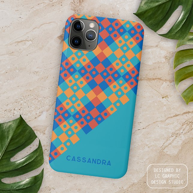 Bright Teal Blue Orange Red Midcentury Art Pattern Case-Mate iPhone Case (Creator Uploaded)