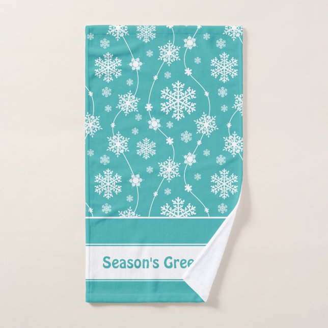 Bright Teal Blue Winter White Snowflake Pattern Bath Towel Set (Hand Towel)