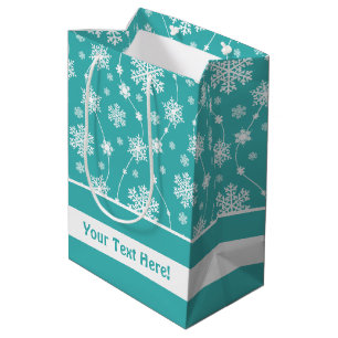 Bright Teal Blue Winter White Snowflake Pattern Medium Gift Bag