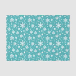 Bright Teal Blue Winter White Snowflake Pattern Tissue Paper