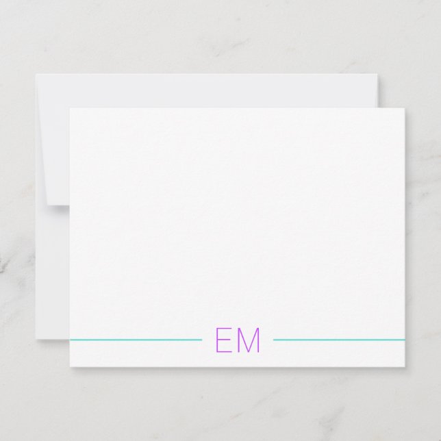 Bright Teal Modern Simple Monogrammed Card (Front)