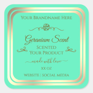 Bright Teal Product Label Gold Frame Vintage Rose