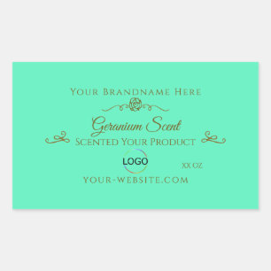 Bright Teal Product Label with Gold Frame and Logo