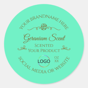 Bright Teal Product Label with Gold Frame and Logo