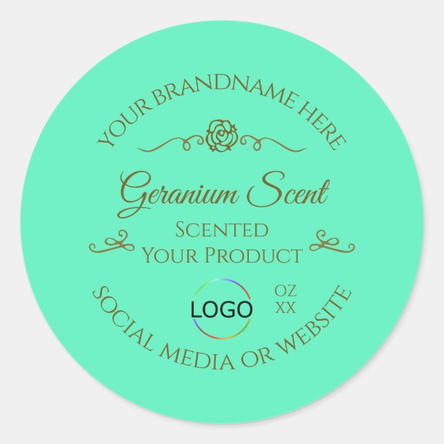 Bright Teal Product Label with Gold Frame and Logo (Front)