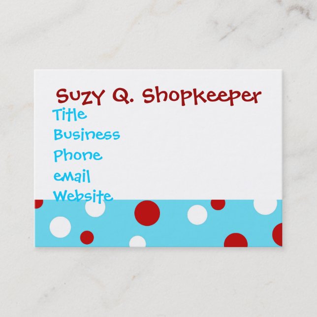 Bright Teal Turquoise Red White Polka Dots Pattern Business Card (Front)