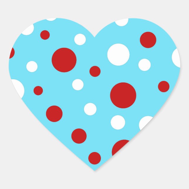 Bright Teal Turquoise Red White Polka Dots Pattern Heart Sticker (Front)