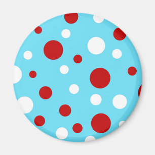 Bright Teal Turquoise Red White Polka Dots Pattern Magnet