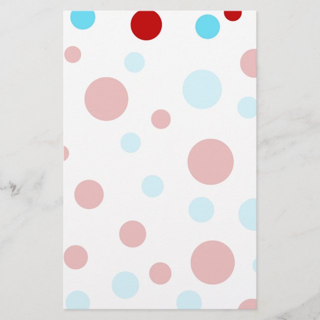 Bright Teal Turquoise Red White Polka Dots Pattern Stationery (Front)