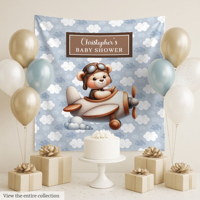 Bright teddy bear pilot baby shower photo sign tapestry (Bright teddy bear pilot baby shower photo sign Tapestry )