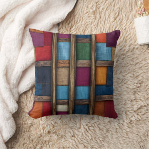 Bright textiles on rustic wood cushion