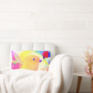 Bright Tie-Dye Birds Lumbar Cushion