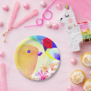 Bright Tie-Dye Birds Paper Plate