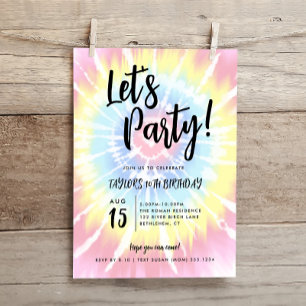 Bright Tie Dye, Let's Party Any Age Birthday Invitation