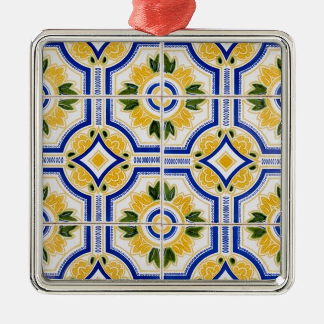 Bright tile pattern, Portugal Metal Ornament (Front)