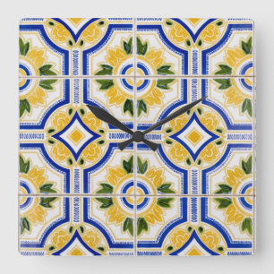 Bright tile pattern, Portugal Square Wall Clock