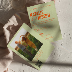 Bright Traditional Colourful Photo QR Code Wedding Invitation
