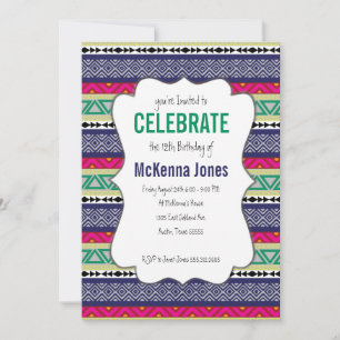 Bright tribal Aztec pattern Birthday Invitation