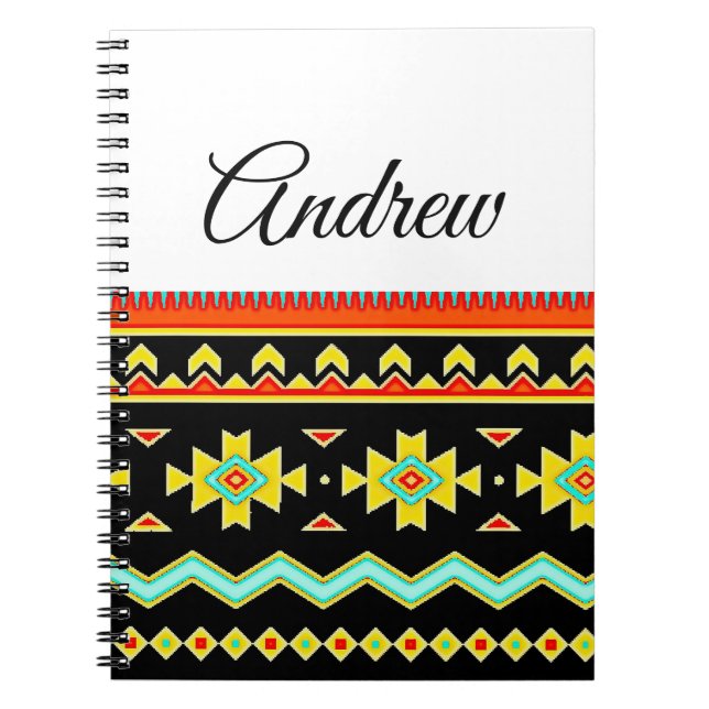 Bright tribal design personalised  notebook (Front)