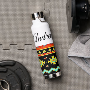 Bright tribal design personalised water bottle