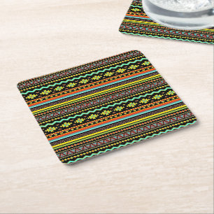 Bright tribal design square paper coaster
