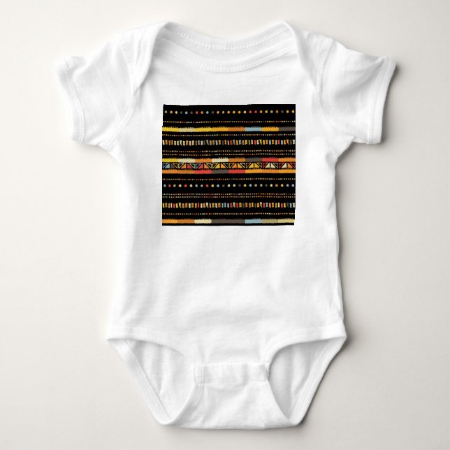 Bright Tribal Stripes Handmade Pattern Baby Bodysuit (Front)
