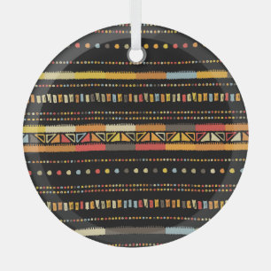 Bright Tribal Stripes Handmade Pattern Glass Tree Decoration