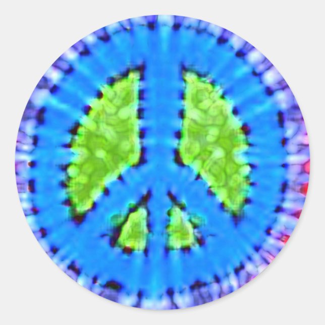 Bright Trippy Hippie Tie Dye Peace Sign Classic Round Sticker (Front)