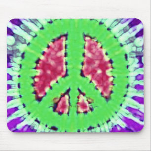 Bright Trippy Hippie Tie Dye Peace Sign Mouse Pad