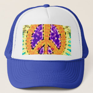 Bright Trippy Hippie Tie Dye Peace Sign Trucker Hat